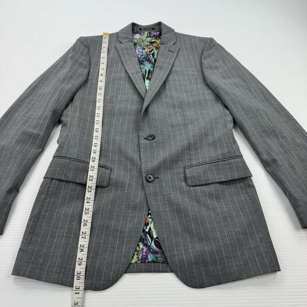 Hive & Colony Gray Pinstripe Blazer Mens 38L Wool Blend Floral Lined Sport Coat